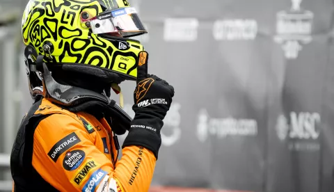 epa11562811 McLaren driver Lando Norris of Britain reactsafter winning the qualifying for the Formula One Dutch Grand Prix, in Zandvoort, Netherlands, 24 August 2024. The Formula One Dutch Grand Prix is held on 25 August 2024. EPA/SEM VAN DER WAL