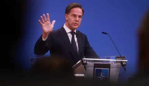 epa11754118 NATO Secretary General Mark Rutte attends a press conference ahead of a North Atlantic Treaty Organization (NATO) Foreign Ministers' meeting in Brussels, Belgium, 03 December 2024. EPA/OLIVIER HOSLET