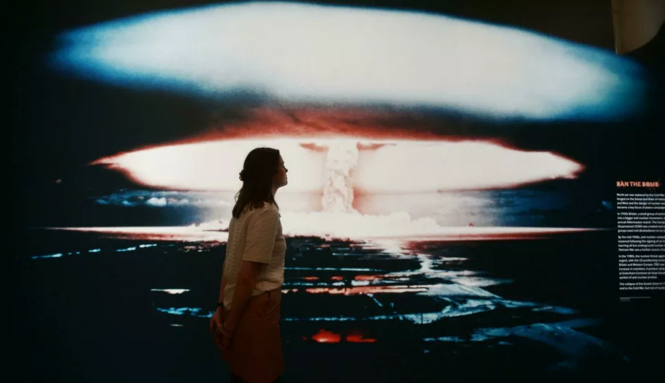 People Power: Fighting for Peace exhibition A photograph of a large mushroom cloud from a British nuclear weapon test near Christmas Island (Kiriimati) in the central Pacific in the late 1950s, during a press view of the People Power: Fighting for Peace exhibition at the Imperial War Museum in London. Yui Mok Photo: Press Association/PIXSELL
