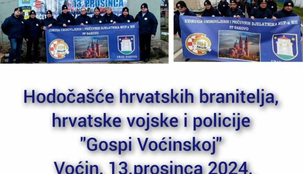 ĐAKOVO - Udruga umirovljenih i pričuvnih djelatnika MUP-a - Policijske postaje Đakovo, sa svojh devet članova sudjelovala je proteklog vikenda na 16. hodočašću hrvatskih branitelja, pripadnika Hrvatske vojske i policije Gospi Voćinskoj,prosinac 2024.