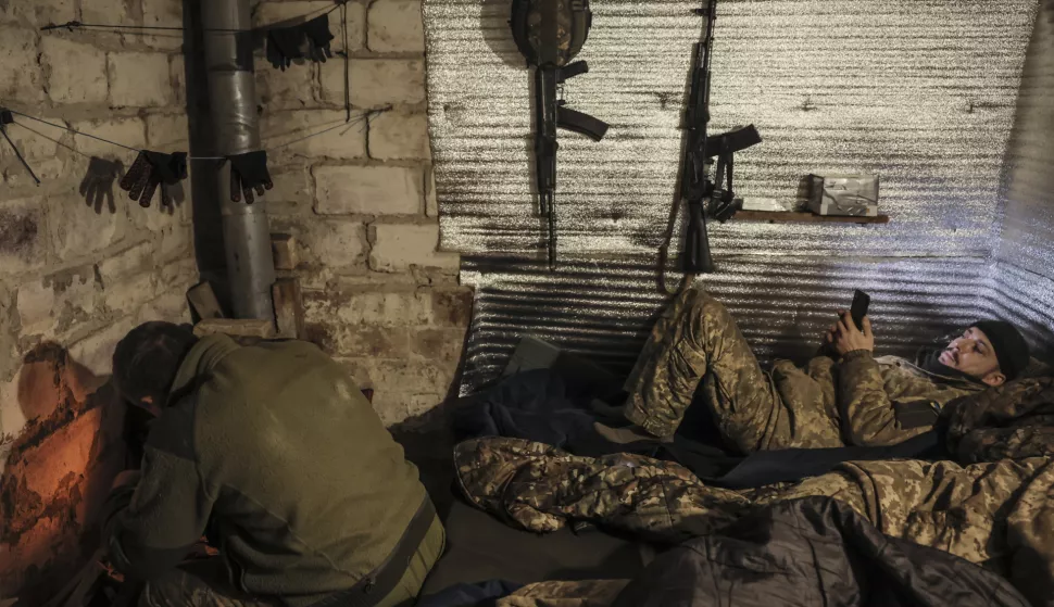 epa11774868 A handout photo made available by the press service of the 24th Mechanized Brigade of the Ukrainian Armed Forces shows servicemen of the artillery unit of 24th Mechanized Brigade resting in a shelter close to their position near Chasiv Yar, Donetsk region, Ukraine, 12 December 2024, (issued 13 December 2024). EPA/24th Mechanized Brigade HANDOUT HANDOUT EDITORIAL USE ONLY/NO SALES