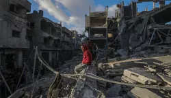 epa11774192 Palestinians search for bodies and survivors among the rubble of destroyed buildings following Israeli airstrikes in Al Nuseirat refugee camp, central Gaza Strip, 13 December 2024. According to the Palestinian Ministry of Health in Gaza, at least 40 Palestinians were killed in an overnight Israeli airstrike in Al Nusairat refugee camp, central Gaza. More than 45,500 Palestinians and over 1,400 Israelis have been killed, according to the Palestinian Health Ministry and the Israeli Army, since Hamas militants launched an attack against Israel from the Gaza Strip on 07 October 2023 and the Israeli operations in Gaza and the West Bank that followed it. EPA/MOHAMMED SABER