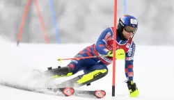 epa11778182 Samuel Kolega of Croatia in action during the first run of the Men's Slalom race of the FIS Alpine Skiing World Cup in Val d'Isere, France, 15 December 2024. EPA/GUILLAUME HORCAJUELO