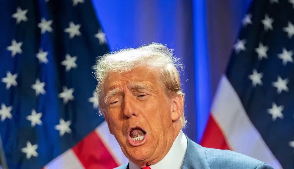 epa11719536 US President-elect Donald Trump gestures during a meeting with House Republicans at the Hyatt Regency hotel in Washington, DC, USA, 13 November 2024. EPA/ALLISON ROBBERT/POOL