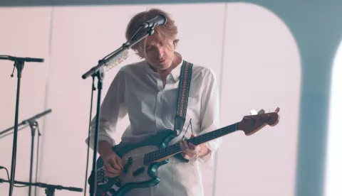 04 March 2024, Berlin: Nicolas Godin plays at the start of the reissue of the album Moon Safari at Tingel Tangel. The album Moon Safari by the band AIR was released 25 years ago. Photo: Gerald Matzka/dpa Photo: Gerald Matzka/DPA