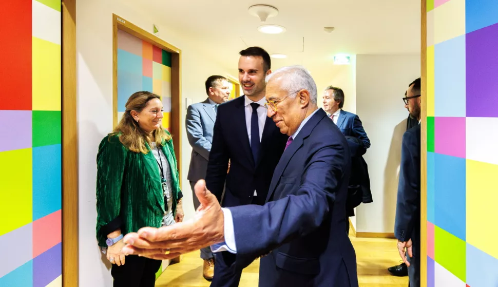 epa11780916 European Council President Antonio Costa (R) receives Prime Minister of Montenegro Milojko Spajic (C) before their meeting in his office at the European Council in Brussels, Belgium, 16 December 2024. EPA/OLIVIER MATTHYS