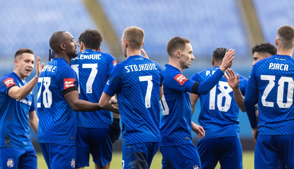 Zagreb, 22.12.2024 - Utakmica 18. kola HNL-a Dinamo - Varaždin. Na slici igrači Dinama slave pogodak.Foto Hina/ Dario GRZELJ/ dag