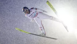 epa11790027 Stephan Embacher from Austria in action during the Men's Large Hill HS 140 competition at the FIS Ski Jumping World Cup in Engelberg, Switzerland, 22 December 2024. EPA/PHILIPP SCHMIDLI