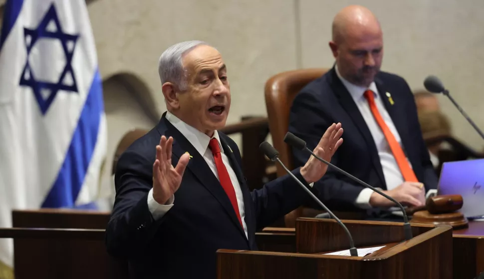 epa11727610 Israeli Prime Minister Benjamin Netanyahu speaks during a discussion called on by the opposition on the release of the Israeli hostages held by Hamas, at the Knesset in Jerusalem, Israel, 18 November 2024. According to Israel's military, around 100 Israeli hostages remain in captivity in the Gaza Strip, including the bodies of 33 confirmed dead. EPA/ABIR SULTAN