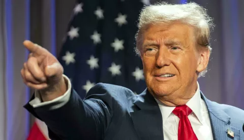 United States President-elect Donald J. Trump speaks during a meeting with House Republicans at the Hyatt Regency Hotel in Washington, DC on November 13, 2024. Credit: Allison Robbert/Pool via CNP