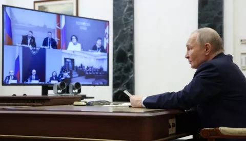 epa11768397 Russian President Vladimir Putin holds the annual meeting of the Presidential Council for Civil Society and Human Rights via videoconference at the Kremlin in Moscow, Russia, 10 December 2024. EPA/ALEXANDER KAZAKOV/SPUTNIK/KREMLIN/POOL MANDATORY CREDIT