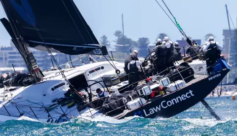 epa11793428 LawConnect competes at the start of the 2024 Sydney Hobart Yacht Race in Sydney, Australia, 26 December 2024. EPA/MARK EVANS AUSTRALIA AND NEW ZEALAND OUT