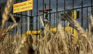 epa10758680 A sliding valve on the Russian Gazprom pipe supplying gas to residential buildings with a plate read as 'GAS' in a wheat field in Domodedovo, outside Moscow, Russia, 20 July 2023. A deal brokered by Turkey and the United Nations to ensure the safe export of grain from Ukrainian ports expired on 17 July 2023 and Russia withdrew from the deal allowing Ukraine to safely export grain through the Black Sea. Russian authorities have agreed rises in the regulated price of gas for domestic customers. The Gazprom expect to use revenues to build new pipelines to China and India. EPA/MAXIM SHIPENKOV