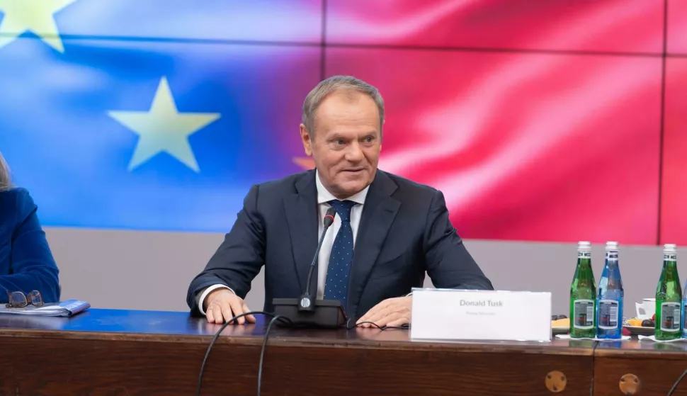 Polish Prime Minister Donald Tusk speaks during a meeting with the Secretary-General of the Council of the European Union (EU) Therese Blanchet (not in view). A meeting took place between the Secretary-General of the Council of the European Union, Therese Blanchet, and members of the Polish government. The discussion focused on preparations for Poland's six-month presidency of the EU Council, set to begin on January 1, 2025. Prime Minister Donald Tusk presented the key priorities and challenges for this term, highlighting security as the central theme. This presidency marks the second time Poland has taken on since becoming an EU member. (Photo by Marek Antoni Iwanczuk/SOPA Images/Sipa USA) Photo: SOPA Images/SIPA USA