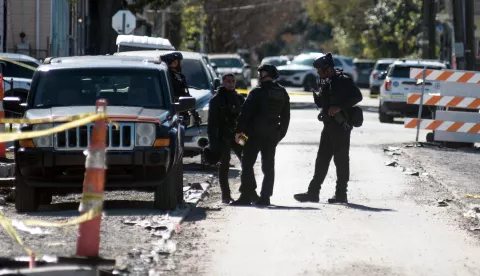 epa11801725 Police investigate a house in the 7th Ward in New Orleans, Louisiana, USA, 01 January 2025. At least 10 people are dead and 30 injured after a man drove a white pickup truck into a crowd on Bourbon Street. The driver was killed in a shootout with police. The FBI is investigating the incident as an act of terrorism. EPA/SHAWN FINK