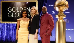 epa11766440 Mindy Kaling (L), Golden Globes President Helen Hoehne (C) and Morris Chestnut (R) pose at the end of the nomination announcements for the annual Golden Globe Awards at the The Beverly Hilton in Beverly Hills, California, USA, 09 December 2024. The 82nd Golden Globe Awards ceremony will be on 05 January 2025. EPA/CAROLINE BREHMAN