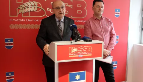 Osijek, 04. 01. 2025, HDSSB, press u njihovim prostorijama na Trgu Carla Bende. Ivica Završki i Matko Perković. snimio GOJKO MITIĆ