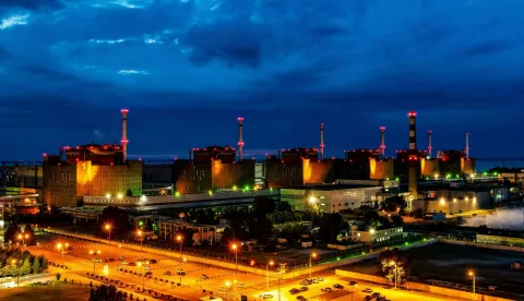 Generating units and the premises of the Zaporizhzhia Nuclear Power Plant are illuminated at night, Enerhodar, Zaporizhzhia Region, southeastern Ukraine, July 9, 2019. Ukrinform.