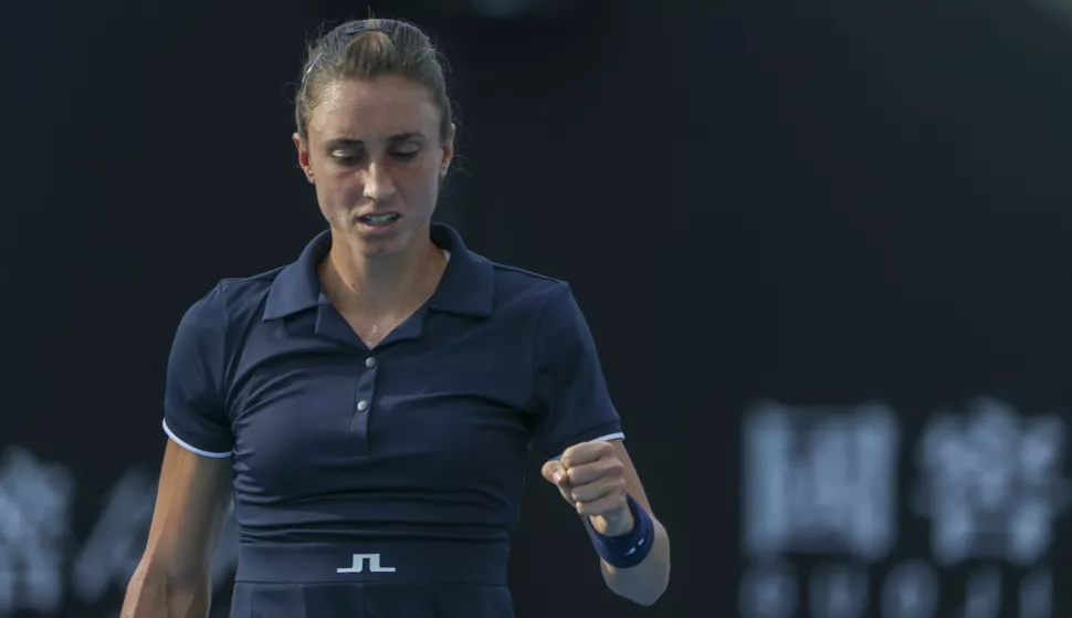 epa10410472 Petra Martic of Croatia reacts during her match against Viktorija Golubic of Switzerland during their first round match at the Australian Open tennis tournament in Melbourne, Australia 17 January 2023. EPA/FAZRY ISMAIL