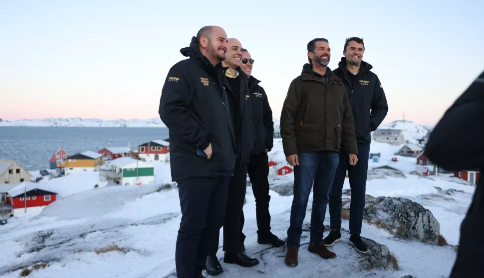 epa11811387 Donald Trump Jr. (C) visits Nuuk, Greenland, 07 January 2025. Donald Trump Jr. is on a private visit to the autonomous Danish territory of Greenland. EPA/EMIL STACH DENMARK OUT