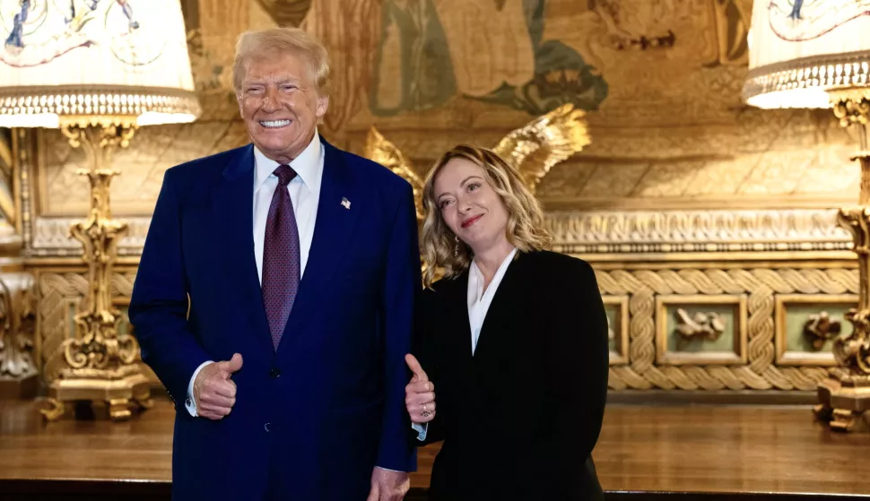 epa11806741 A handout picture made available by the Chigi Palace (Palazzo Chigi) Press Office shows Italian Prime Minister Giorgia Meloni (R) meeting with US President-elect Donald Trump at his residence in Mar-a-Lago resort, Palm Beach, Florida, USA, 04 January 2025 (issued 05 January 2025). EPA/FILIPPO ATTILI/CHIGI PALACE PRESS OFFICE HANDOUT HANDOUT EDITORIAL USE ONLY/NO SALES