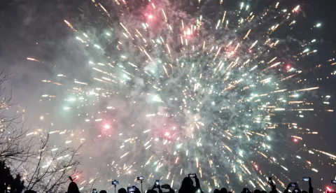 epa11801156 People watch fireworks illuminating the night sky over Pincio Hill during the New Year's celebrations in Rome, Italy, 01 January  2025. EPA/MASSIMO PERCOSSI