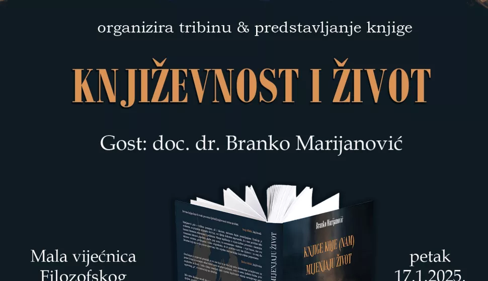 Promocija knjige Branka Marijanovića i tribina - najava - FFOS