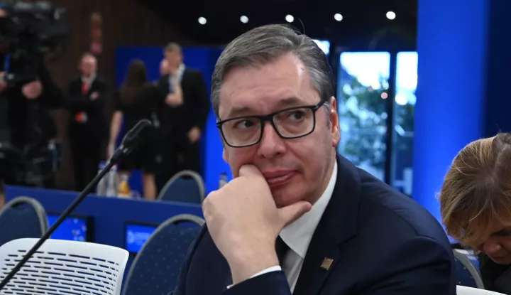 epa11707163 Serbian President Aleksandar Vucic attends a plenary session of the 5th summit of the European Political Community (EPC) held in Puskas Arena in Budapest, Hungary, 07 November 2024 EPA/ZOLTAN MATHE HUNGARY OUT