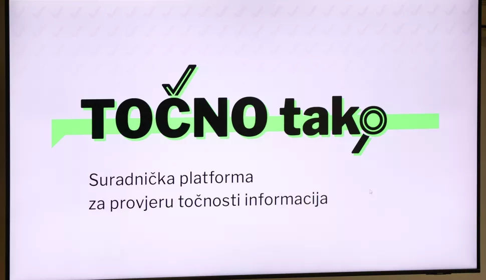 Zagreb, 18.10.2024 - Promocija Središnje nacionalne internetske platforme za provjeru točnosti informacija - 'Točno tako' na kojoj su objavljene informacije provjerene u sklopu mjere "Uspostava sustava provjere točnosti informacija". Na slici logo Točno tako.foto Damir SENČAR/ ds