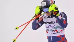 epa11818401 Filip Zubcic of Croatia reacts in the finish area during the second run of the men's Slalom race at the FIS Alpine Skiing World Cup stop in Adelboden, Switzerland, 11 January 2025. EPA/JEAN-CHRISTOPHE BOTT