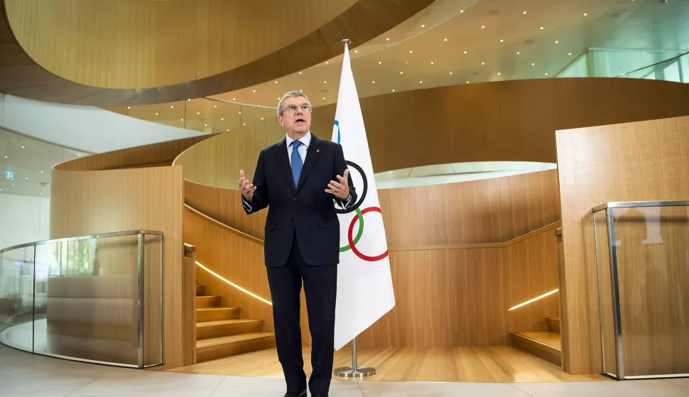 epa08266999 International Olympic Committee (IOC) president Thomas Bach from Germany speaks during a statement on the coronavirus (COVID-19) and the Olympic Games Tokyo 2020 after the executive board meeting of the International Olympic Committee (IOC), at the Olympic House, in Lausanne, Switzerland, 03 March 2020. EPA/JEAN-CHRISTOPHE BOTT