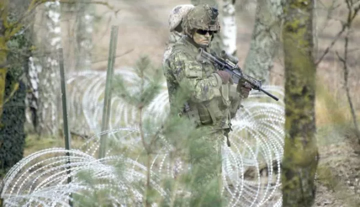 epa06297089 Soldier during a multinational military exercise Silver Arrow in Adazi Military base, Latvia, 29 October 2017. More than 3,500 soldiers from Albania, the USA, Estonia, Italy, Canada, Latvia, the UK, Poland, Slovenia, Spain and Germany participated in the exercise. EPA/Valda Kalnina