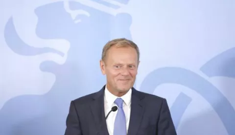 epa05518374 European Council President Donald Tusk looks on during a press conference with Luxembourg Prime Minister Xavier Bettel (not pictured) after a meeting in Luxembourg, 01 September 2016. EPA/JULIEN WARNAND