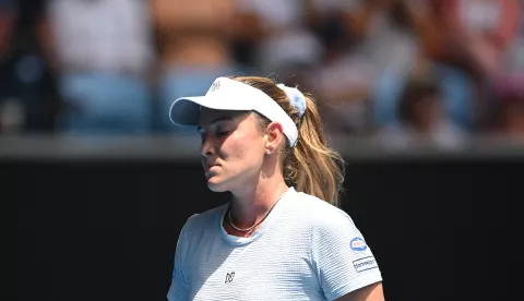 epa11829510 Donna Vekic of Croatia reacts during her round three match against Diana Shnaider of Russia in the 2025 Australian Open tennis tournament in Melbourne, Australia, 17 January 2025. EPA/LUKAS COCH AUSTRALIA AND NEW ZEALAND OUT