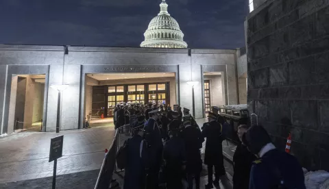 epa11820363 US service members arrive for the rehearsal of the 2025 Presidential Inauguration at the US Capitol in Washington, DC, USA, 12 January 2025. Donald J. Trump will be inaugurated as the 47th president of the United States on 20 January 2025, at the West Front of the US Capitol.  EPA/SHAWN THEW/POOL