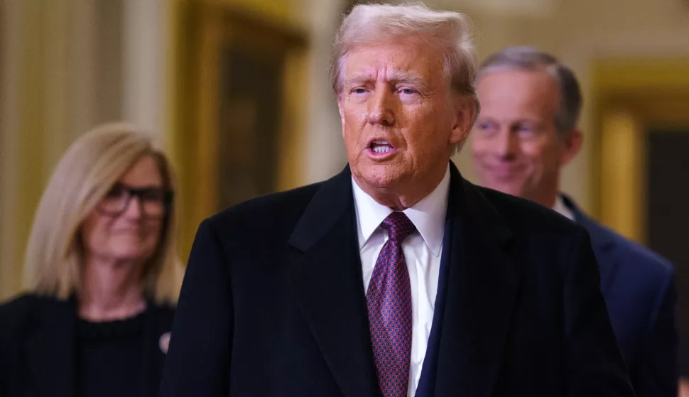 epa11813887 US President-elect Donald Trump and Melania Trump (not pictured) arrive at the US Capitol in Washington, DC, USA, 08 January 2025. President-elect Trump payed his respects to former US President Jimmy Carter who died at age 100 in his hometown of Plains, Georgia, on 29 December 2024, and will be meeting with Republican Senators while he is at the Capitol. EPA/WILL OLIVER