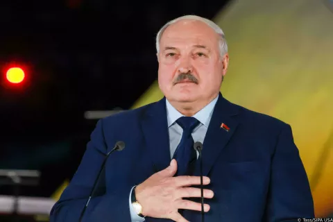 RUSSIA, ST PETERSBURG - JANUARY 27, 2024: Belarus' President Alexander Lukashenko attends a concert marking the 80th anniversary of the lifting of the WWII Siege of Leningrad at Gazprom Arena. Vyacheslav Prokofyev/TASS/Sipa USA Photo: Tass/SIPA USA