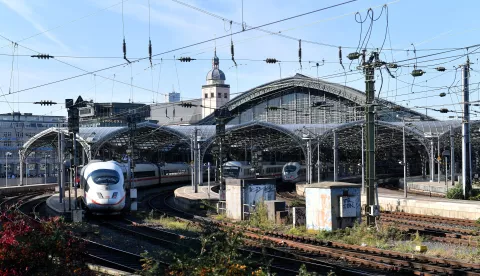 epa07094960 High-speed trains ICE at main station in Cologne, Germany, 15 October 2018. According to media reports, police are responding to a hostage situation in a pharmacy at Cologne Central Station. EPA/SASCHA STEINBACH