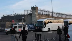 epa11836686 The International Committee of the Red Cross (ICRC) arrives to the West Bank military prison of Ofer, north of Jerusalem, to move the Palestinian prisoners that are expected to be released in the Israel-Hamas release deal 19 January 2025, amid a ceasefire between Israel and Hamas. Israel and Hamas agreed on a hostage release deal and a Gaza ceasefire to be implemented on 19 January 2025. More than 46,000 Palestinians have been killed in the Gaza Strip, according to the Palestinian Ministry of Health, since Israel launched a military campaign in the strip in response to a cross-border attack led by the Palestinian militant group Hamas on 07 October 2023, in which about 1,200 Israelis were killed and more than 250 taken hostage. EPA/ATEF SAFADI