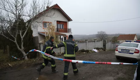 epa11838097 Firefighters cross a police line near the 'Ivanovic' nursing home in Belgrade, Serbia, 20 January 2025. Eight people died in a nursing home after a fire broke out early 20 January 2025. EPA/ANDREJ CUKIC