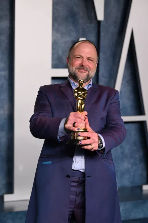 James H. Mather, winner of an Oscar for Best Sound for Top Gun: Maverick, attending the Vanity Fair Oscar Party held at the Wallis Annenberg Center for the Performing Arts in Beverly Hills, Los Angeles, California, USA. Picture date: Sunday March 12, 2023. Photo: Doug Peters/PRESS ASSOCIATION