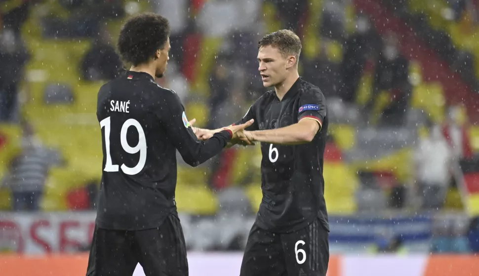 from right: Joshua KIMMICH (GER) with Leroy SANE (GER), action. Group stage, preliminary round group F, game M36, Germany (GER) - Hungary (HUN) 2-2, on June 23, 2021 in Muenchen/Germany, Soccer Arena (Alliianz Arena). Football EM 2020 from 06/11/2021 to 07/11/2021. /DPA/PIXSELL