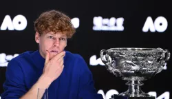 epa11854739 Jannik Sinner of Italy attends a press conference after winning the Men's Singles final match against Alexander Zverev of Germany at the Australian Open Grand Slam tennis tournament in Melbourne, Australia, 26 January 2025. EPA/JOEL CARRETT AUSTRALIA AND NEW ZEALAND OUT