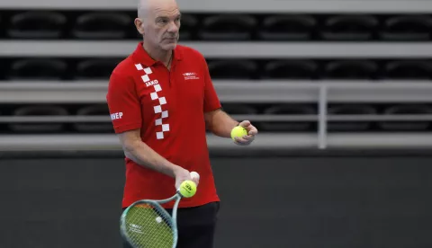 Osijek, 27 1. 2025.-Trening Davis Cup reprezentacije Hrvatske. Foto Mario Ćužić/HTS