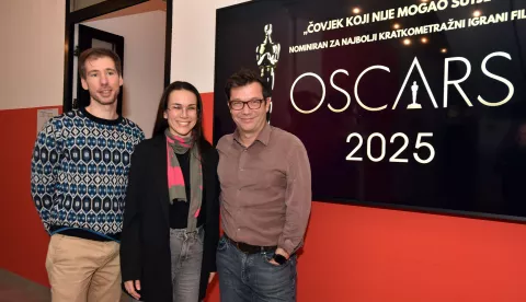 Zagreb, 28.01.2025 (kultura) - projekcija filma Covjek koji nije mogao sutjeti na VERN-u, na slikama Nebojsa Slijepcevic, Silvio Mumelas, Katarina Prpic.foto Davor Kovacevickultura