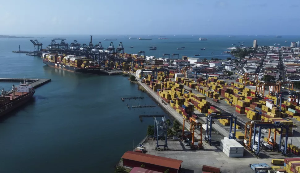 epa11853434 Aerial view of the Port of Cristobal in Colon, Panama, 24 January 2025 (Issued 25 January 2025). Panama's five main ports are in the adjacent areas of the interoceanic canal, which US President Donald Trump stated his intention to 'retake' control of the waterway, alleging Chinese interference in its operation, which has been flatly rejected by the Panamanian government. EPA/Aris Mariota
