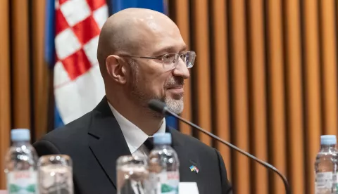 Zagreb, 29.01.2025. - Ukrajinski premijer Denis Šmihal koji je u posjetu Hrvatskoj obratio se zastupnicima Hrvatskog sabora.Na fotografiji Denis Šmihal.foto HINA/ Edvard ŠUŠAK/ es