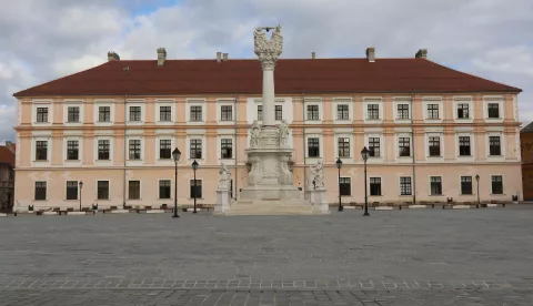 Osijek, 20. 02. 2024, Tvrdja, Trg Sv. Trojstva, kuzni pil i zgrada Rektrorata u pozadini. snimi GOJKO MITIĆ