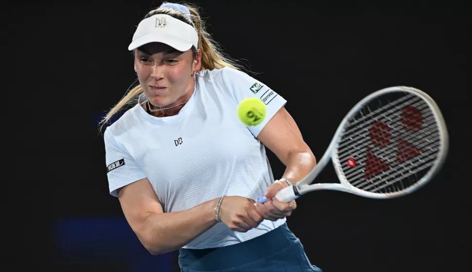 epa11819414 Donna Vekic of Croatia in action during an Australian Open tennis tournament round 1 match against Diane Parry of France at Melbourne Park in Melbourne, Australia, 12 January 2025. EPA/JAMES ROSS AUSTRALIA AND NEW ZEALAND OUT
