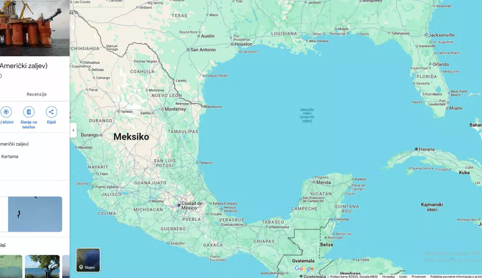 SAN JOSE, Kalifornija, 11. veljače 2025. (Hina/dpa) - Google maps je za američke korisnike preimenovao Meksički zaljev u Američki zaljev, nakon što je američka vlada jednostrano donijela takvu odluku. 